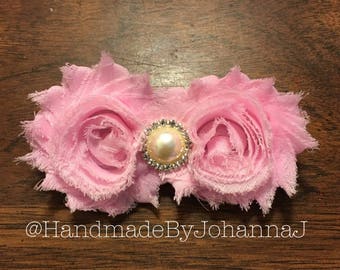 Pink Shabby Rosette Flower Hair Clip