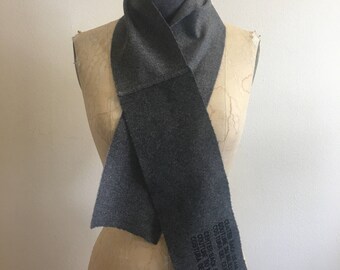 SALE Gray Scarf, Long wool Scarves, Winter Accessories , screen printed text scarf, Unique