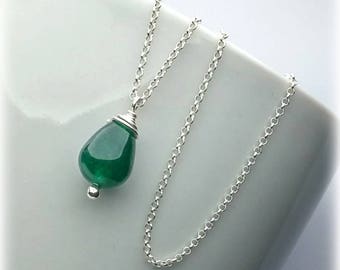 Jade Necklace, Sterling Silver, Green Jade Necklace, Jade Jewelry, Jade Pendant Necklace, Mothers Day Gift For Women, Simple Necklace Drop