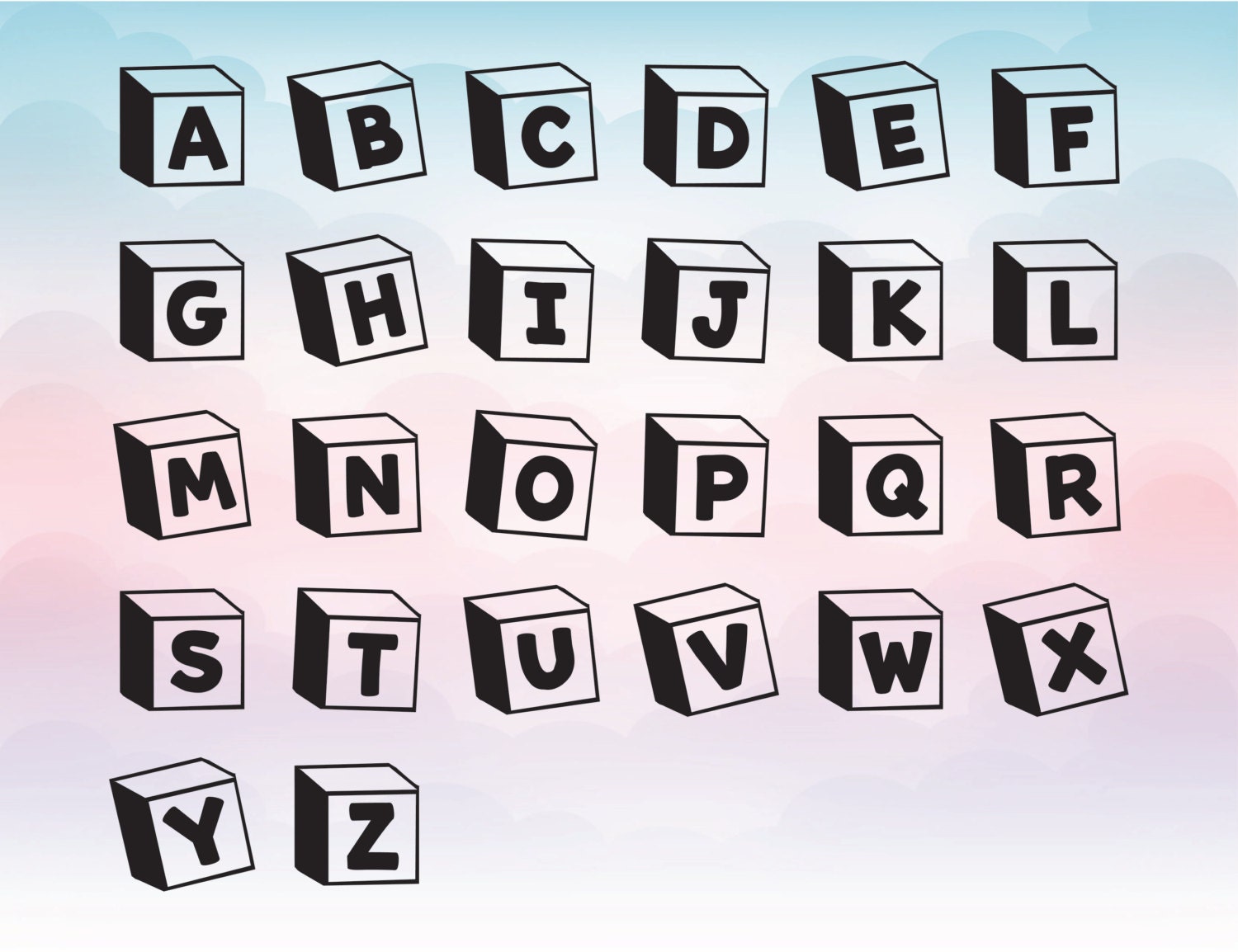 3D blocks vinyl letters toy SVG font Vector alphabet for