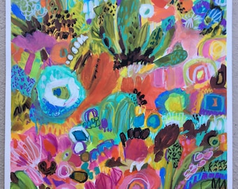Bohemian Abstract Mixed Media Painting 18 x 24 by Karen Fields