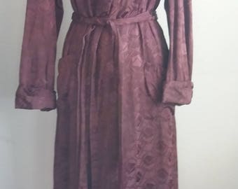 Vintage 1950s/60s RABHOR Mahogany Robe with attached fringed sash Rayon