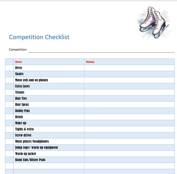 Competition Checklist Instant Download