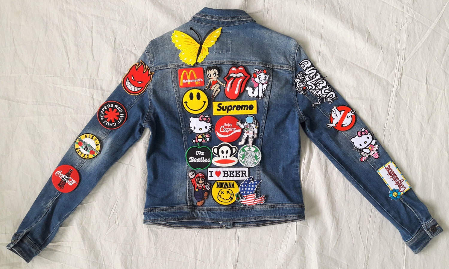 Patched Denim Jacket / Hand Reworked Vintage Denim Jacket with