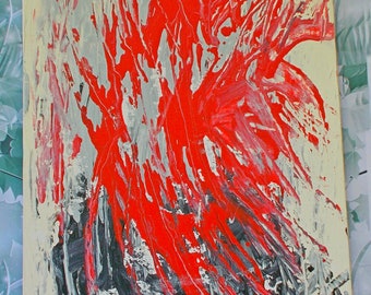 Erupting Volcano Abstract, Volcano Painting, Lava Erupts, 9" x 12" Painting, Small Painting, Unframed, Red Black Abstract, Acrylic Painting