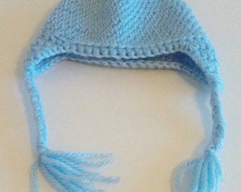 Crochet preemie blue hat beanie with braids