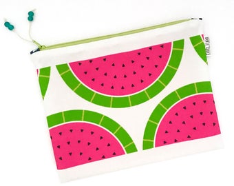 Watermelon Bikini Bag, Water Resistant Wet Bag, Fruit Zipper Pouch, Recycled Beach Bag, Summer Gift for Her, Eco Friendly Clutch, Makeup Bag