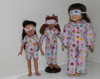 Pajamas and sleep mask for your 18 or 14 inch doll.