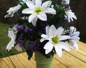 Cemetery Vase Flowers, Memorial Flowers, Grave Decoration for Headstone Vases, Side Vase Flowers for Grave