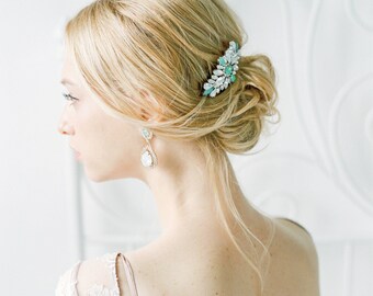 Mint Opal Bridal Hair Comb, Beaded Crystal Bridal Comb, one-of-a-kind hair comb, Mint wedding accessories, bridal headpiece, #1010-Mint