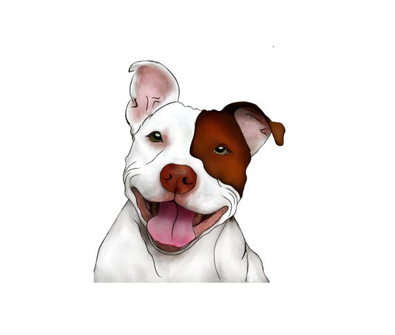 Happy Smiling Pitbull Illustration Man Cave Art Brown and
