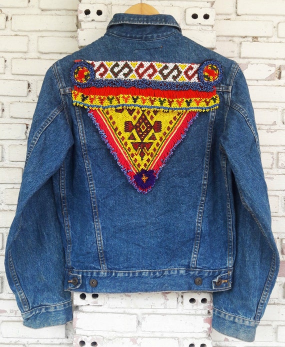 Items similar to Tribal Denim Jacket / Hand-Reworked Vintage Jean ...