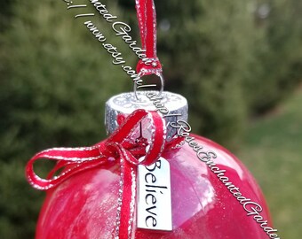 Hand Painted Believe Yule/Christmas ornament Ooak