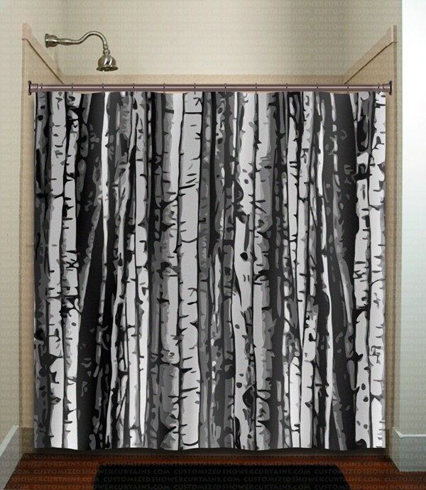 Forest Wood Trunk Gray Birch Tree Shower Curtain Fabric Extra