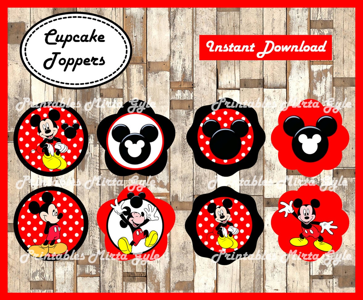 Mickey Mouse cupcakes toppers printable Mickey party toppers