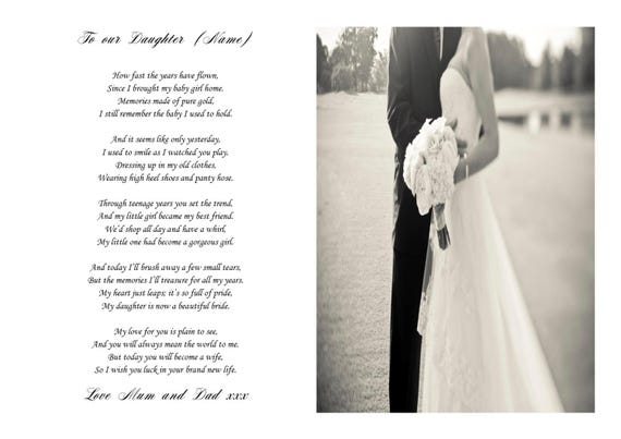 Poem for the Bride on her wedding day keepsake