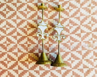 Brass Candlesticks with Mother-of-Pearl Inlay