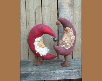 Primitive Folk Art Moon Santa Make do instant download sewing pattern HAFAIR OFG 315