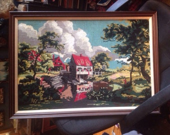 framed antique needlepoint vintage farmhouse