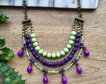 Layered Necklace Beaded Necklace Crystal Necklace Bohemian Necklace Colorful Necklace Multistrand Necklace Bib Necklace Boho Chic