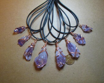 One Amethyst Crystal Shard- Copper Wire Wrapped Pendant- Rough, raw amethyst shard pendant necklace- *Choice of Sizes*