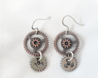 Steampunk Earrings Copper Gears