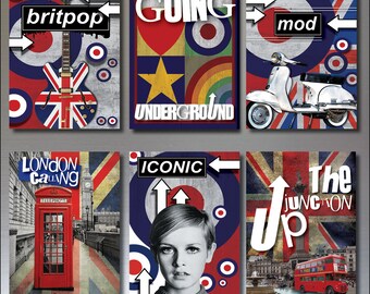 6 Pop culture fridge magnets Mod retro punk rocker vintage music