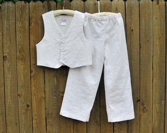 White Linen Pants and Vest, Boys linen suit, many colors, Beach Weddings, Photos, dedications...6m,12m,2t,3t,4t,5,6,7,8,10