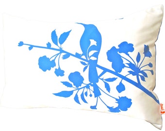 Limited Time Sale Royal Blue on Off White Blooming Blossom Rectangle Pillow