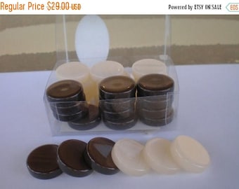 For Sale 30 Brown & Ivory Backgammon Checkers - Chips 1 inch - High Quality