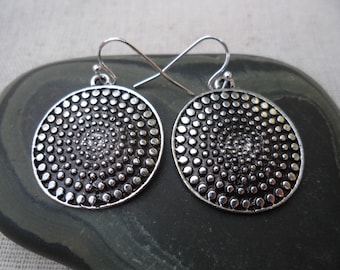 Boho Disc Earrings - Moroccan Earrings - Silver Bohemian Earrings - Everyday Silver Earrings
