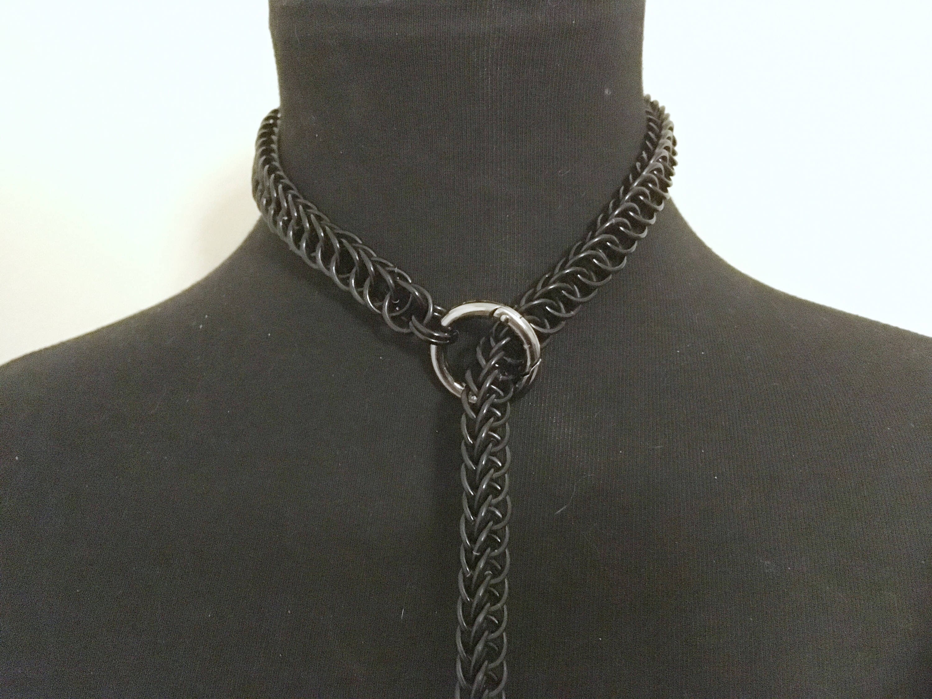 Black Chainmail Choke Chain Leash Nickel Free Metal Fetish