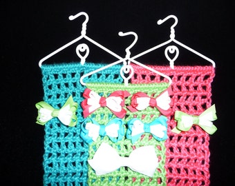 Hair Bow Holders LIME PINK TURQUOISE Organizer Hanger Storage Hair Accessories Hairbows Barrettes Crochet Boutique Set of 3