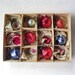RESERVEDAntique Blown Glass Ball Christmas Miniature Ornaments Mercury Bell Holiday Indented Blue Red Silver Pink 1910s Edwardian
