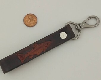 Leather Salmon Keychain - Salmon Key Chain - Fish