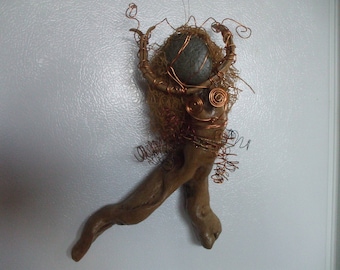Outsider Folk Art Mixed Media Assemblage Driftwood Doll