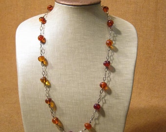 Splendid Art Deco Silver Amber Necklace 20.5 Grams.