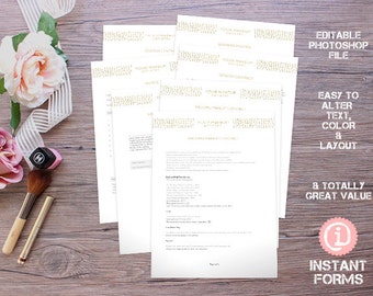 Makeup Artistry Forms and Contracts - IF097 - INSTANT DOWNLOAD. You'll receive 7 psd files