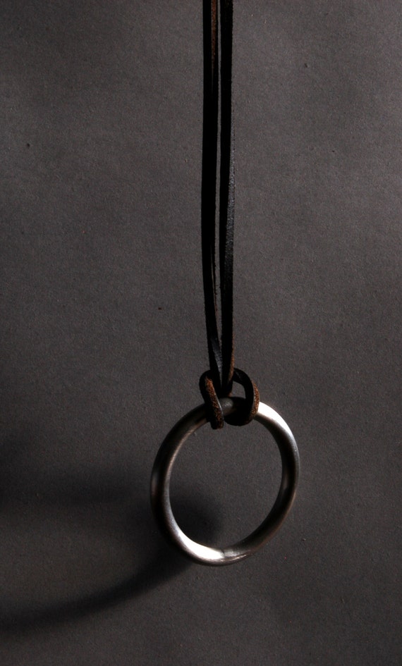 Hand Forged Pendant Hypoallergenic Stainless Steel Unisex Accessories Circle of Life Necklace Jewelry w/ Full Grain Leather Strap