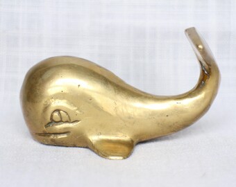 Vintage Brass Whale Figurine, Solid Brass Whale Paperweight, Nautical Home Decor, Collectible Whale Statue, Office Stuff