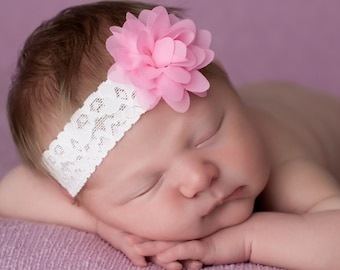 Pink Flower Headband, Pink Baby Headband, Pink Newborn Headband, Newborn Headbands, Baby Headbands, Photography Props