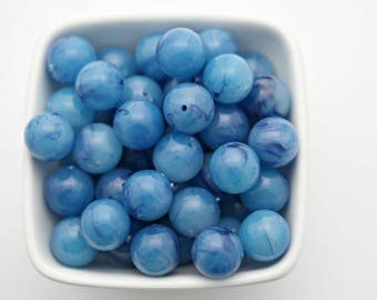 Vintage Blue Givre Marbled Lucite Round Beads 16mm (10)