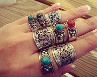 Bohemian jewelry- Stacking ring- Adjustable Tibetan Silver Filigree Amulet Ring- Tibetan Mantra Ring- Buddhist jewelry- Tribal ethnic Rings