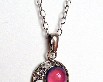 Mood Necklace Sterling Silver 925 - 13 mm AAA Deluxe Mood Stone - color changing