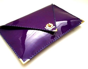 Purple patent leather clutch / Handmade leather bag