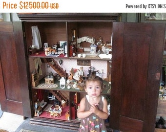 SALE 1860s Antique Dollhouse with Contents Grannies Secret Cupboard WHAT IS Inside Dollhouse Furniture Antique Pie Cupboard Victorian dolls
