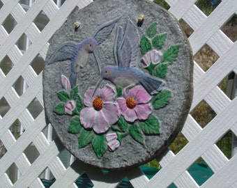 Hummingbird - Cement Plaque - Indoor Outdoor Decoration - Free Shipping