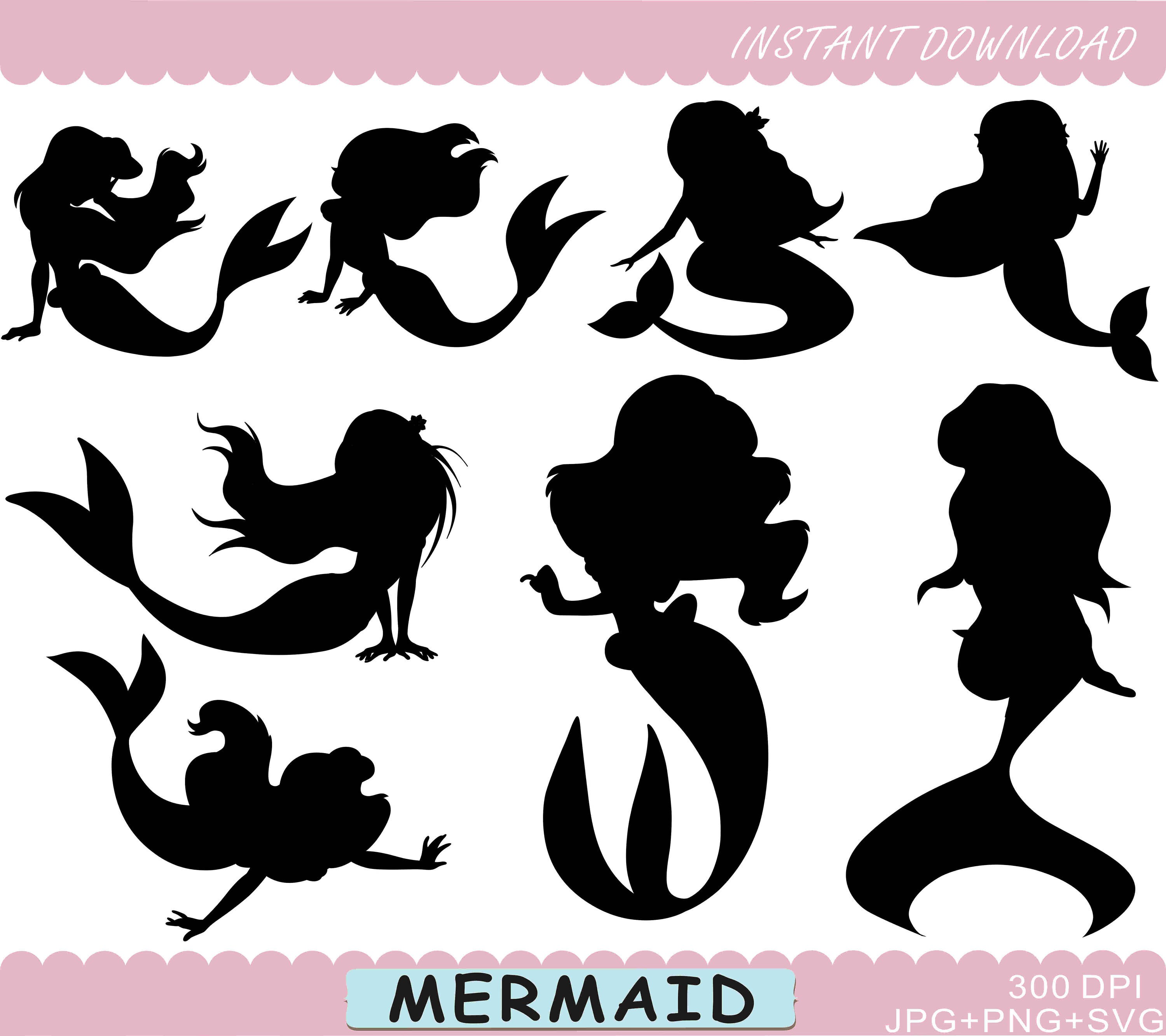 Mermaid Silhouettes Clipart Mermaid Clipart Mermaid SVG