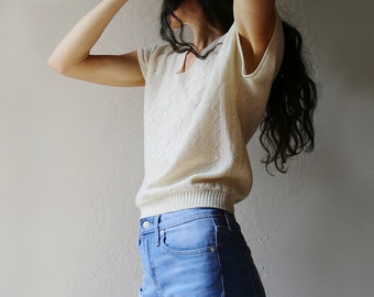 Vintage Pointelle Knit Tee // Short Sleeve Batwing