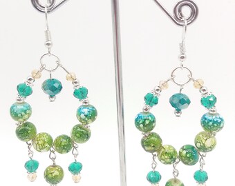 Muti-color Paint Splattered Beaded Hoop Earrings